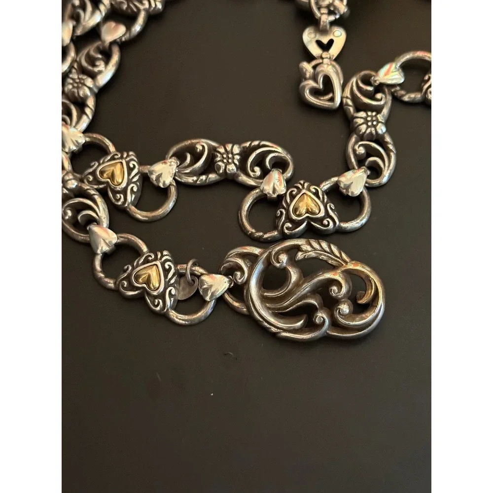 Brighton Two Tone Heart Scroll Chain Link Belt Western Mixed Metal 31.5in
